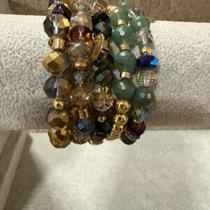 Erimish Green and Gold Layered Beaded Bracelet Set